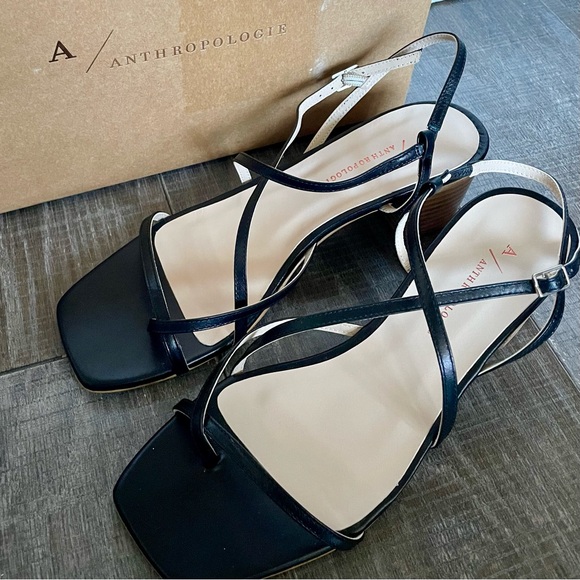 Anthropologie Black Strappy Block Heels Sz 8 - Picture 1 of 2
